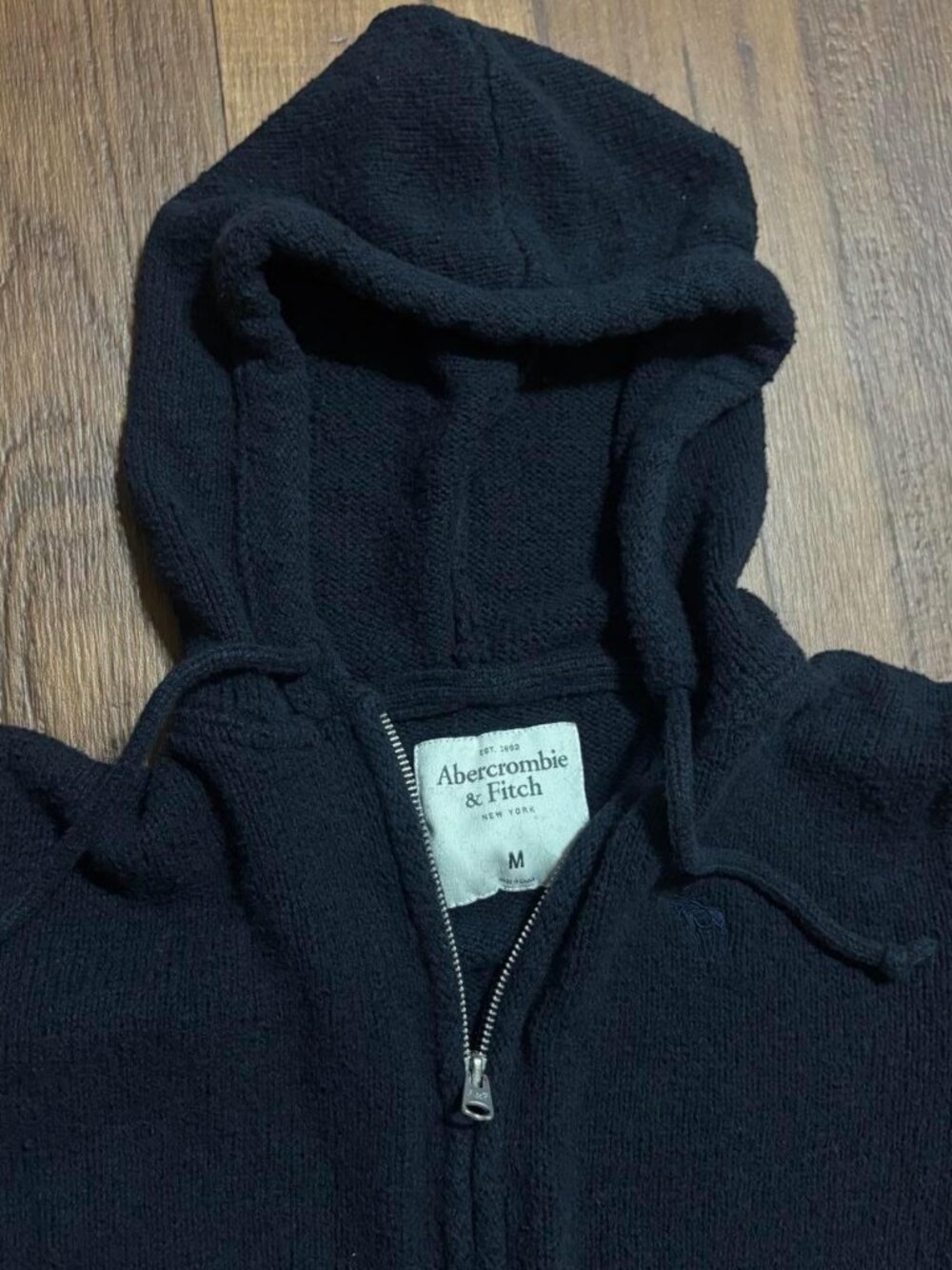 Abercrombie & Fitch Full Zip Knit Hoodie Adult M Navy Blue Textured Y2K Hoodie